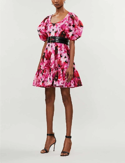 Shop Alexander Mcqueen Abstract Floral-print Cotton-poplin Mini Dress In Orchid Pink
