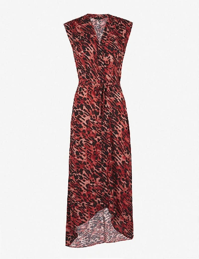 Shop Allsaints Tate Ambient-print Crepe Midi Dress In Red