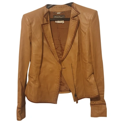 Pre-owned Ferragamo Leather Short Vest In Camel