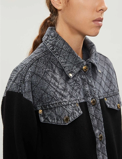 Shop Sandro Denim-panel Knitted Cardigan In Black