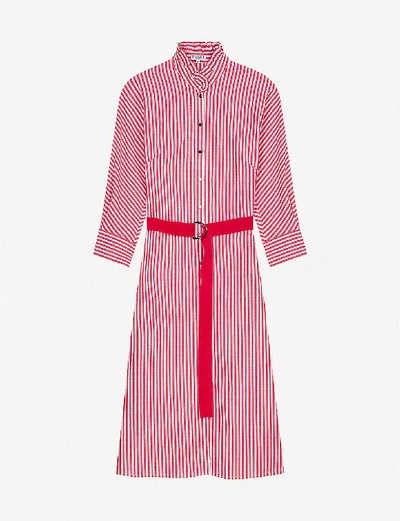 Shop Claudie Pierlot Striped Cotton Midi Shirt Dress In Red