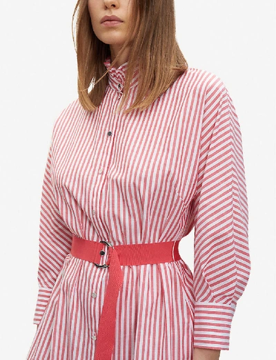 Shop Claudie Pierlot Striped Cotton Midi Shirt Dress In Red