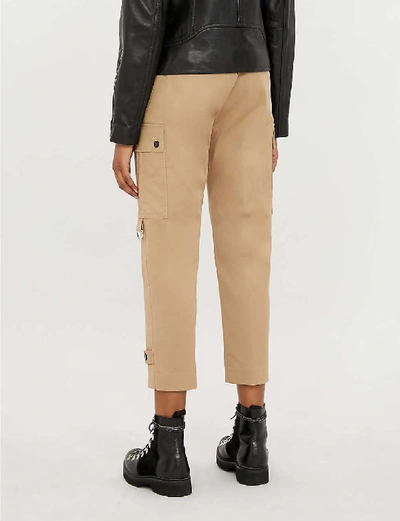 Shop Pinko Tender Trousers Cropped High-rise Tapered Crepe Trousers In Beige