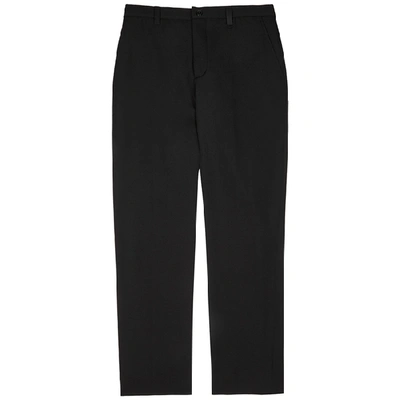Shop Burberry Black Tapered Wool Trousers