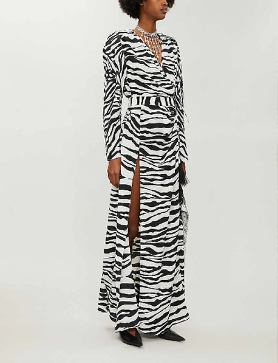 Shop Attico Zebra-print Satin-crepe Maxi Wrap Dress In Zebra+print