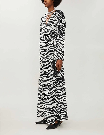 Shop Attico Zebra-print Satin-crepe Maxi Wrap Dress In Zebra+print