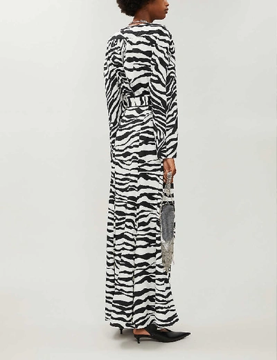 Shop Attico Zebra-print Satin-crepe Maxi Wrap Dress In Zebra+print