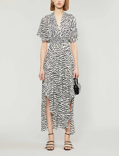 Shop Maje Rachelle Zebra Print Crepe Midi Dress In Black+++white