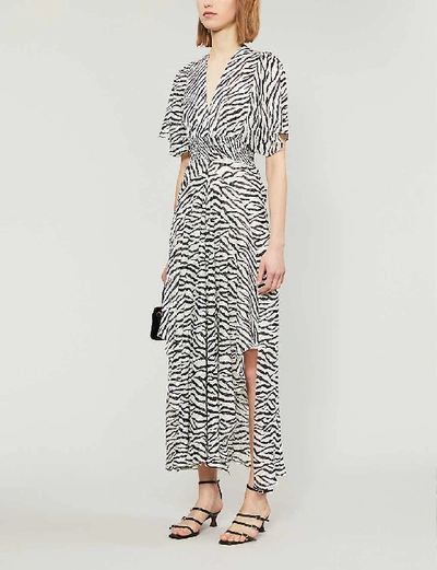 Shop Maje Rachelle Zebra Print Crepe Midi Dress In Black+++white