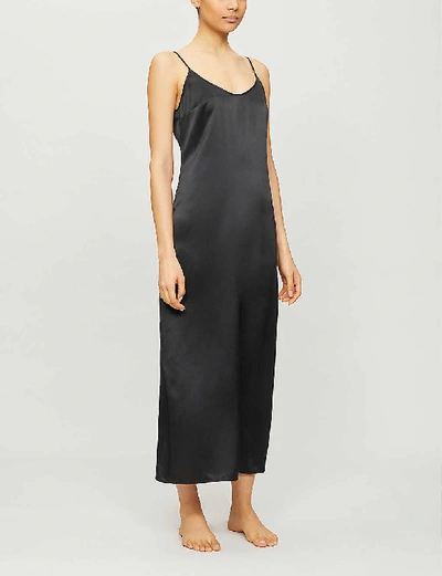 Shop La Perla Long Silk Slip Nightgown In Black