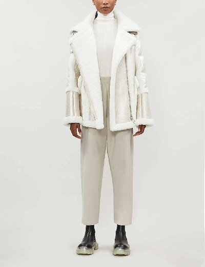 Shop Nicole Benisti Montaigne Metallic Shearling And Shell-down Coat In Pearlwht