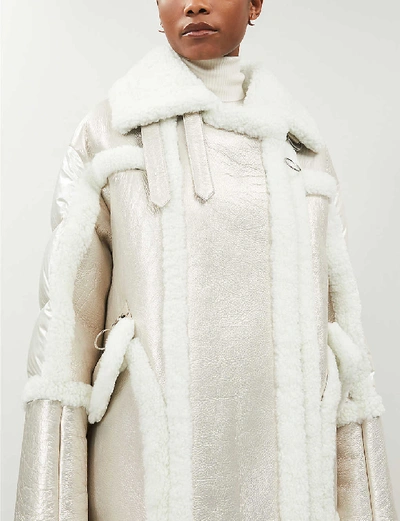 Shop Nicole Benisti Montaigne Metallic Shearling And Shell-down Coat In Pearlwht