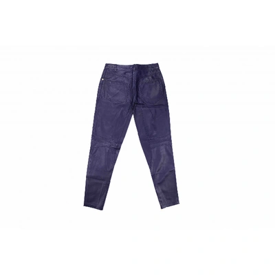 Pre-owned Pierre Balmain Leather Slim Trousers In Blue