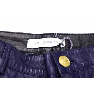Pre-owned Pierre Balmain Leather Slim Trousers In Blue