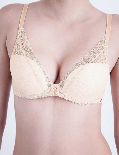Chantelle Womens Golden Beige Festivite Lace Plunge T-shirt Bra In Golden Beige