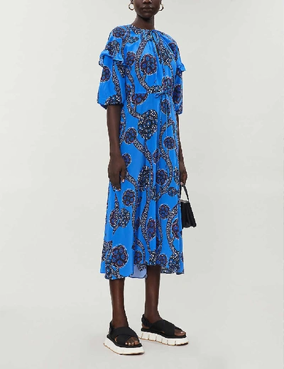 Shop Whistles Limited Edition Seedpod-print Silk Midi Dress In Multi-coloured