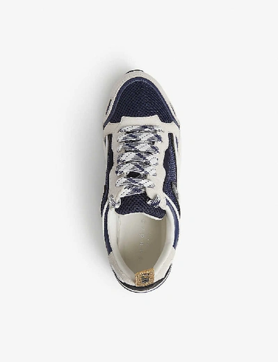 Shop Sandro Womens Deep Navy Flame Leather And Mesh Trainers 3