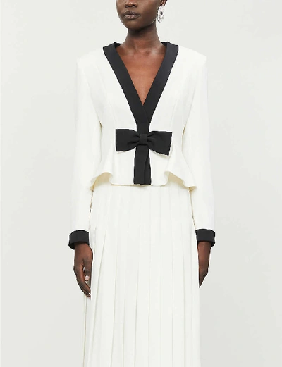 Shop Alessandra Rich Bow-trim Wool Blazer In White