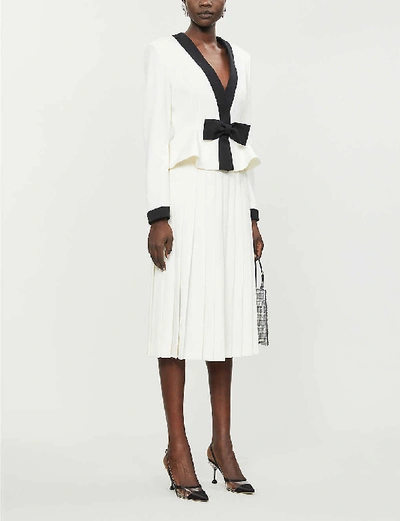 Shop Alessandra Rich Bow-trim Wool Blazer In White