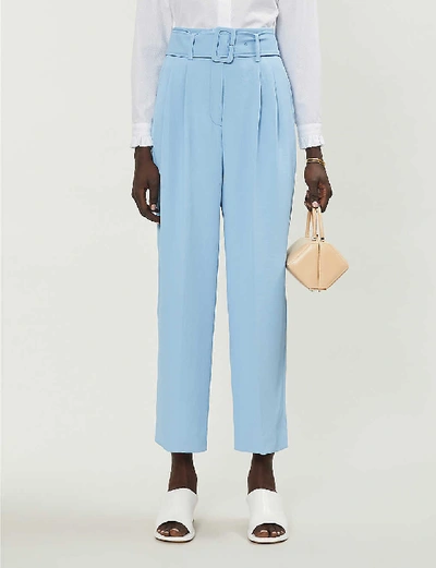 Shop Sandro Ceny High-waisted Twill Trousers In Blue Sky