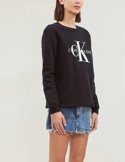 Shop Calvin Klein Logo-print Cotton Sweatshirt In Ck Black
