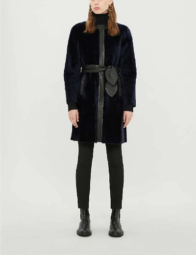 Shop Claudie Pierlot Fleur Collarless Shearling And Leather Coat