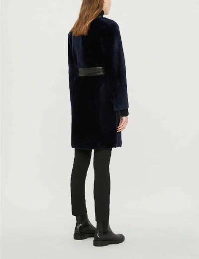 Shop Claudie Pierlot Fleur Collarless Shearling And Leather Coat