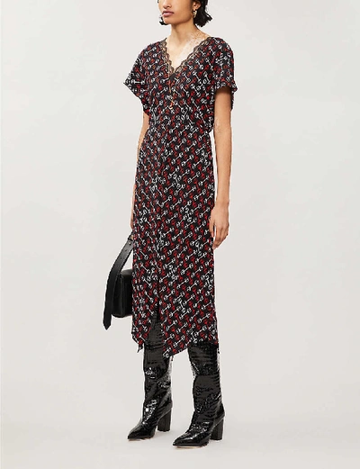 Shop Maje Rorsie Geometric-print Woven Midi Dress