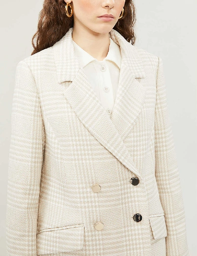 Shop Ted Baker Checked Double-breasted Woven Coat In Natural