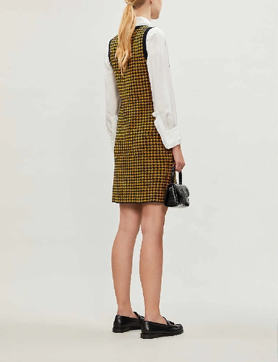 Shop Claudie Pierlot Contrast-trim Houndstooth Wool-blend Dress In Bicolore