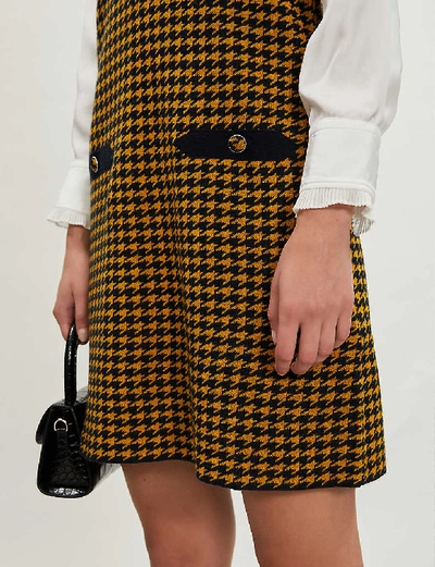 Shop Claudie Pierlot Contrast-trim Houndstooth Wool-blend Dress In Bicolore
