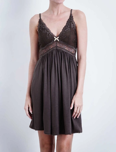 Shop Eberjey Colette Jersey And Stretch-lace Chemise In Pebble