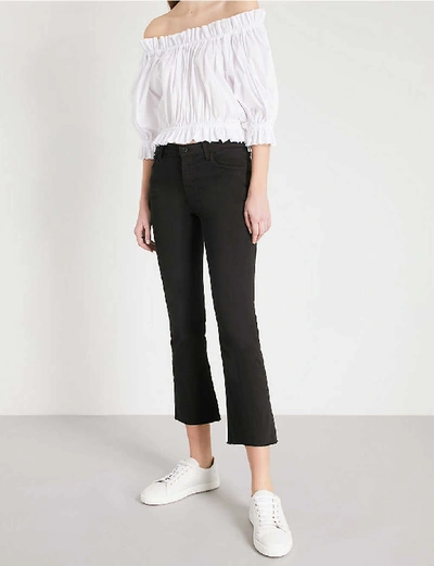Shop J Brand Ladies Black Cotton Bastille Selena Frayed Bootcut Jeans, Size: 24 In Black Bastille