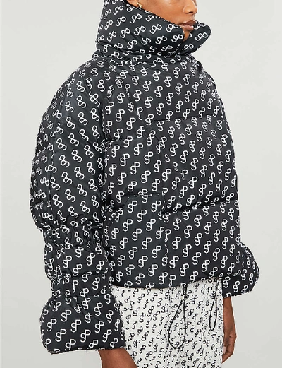 Shop Saks Potts Branded-print Shell-down Jacket In Black Print