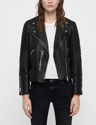 Shop Allsaints Estella Leather Biker Jacket In Black