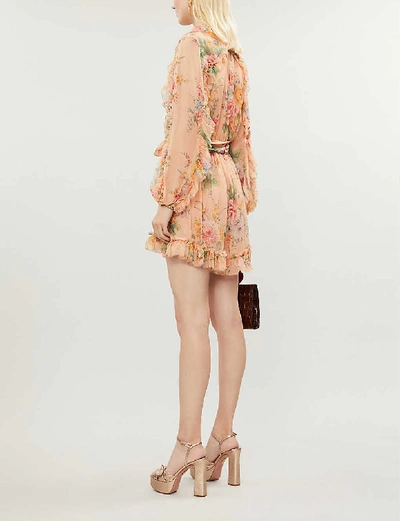 Shop Zimmermann Zinnia Floral-print Silk-georgette Playsuit In Coral+floral