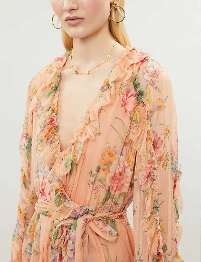 Shop Zimmermann Zinnia Floral-print Silk-georgette Playsuit In Coral+floral