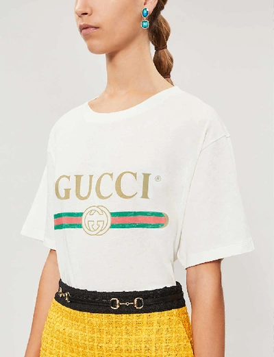 Shop Gucci Logo-print Cotton-jersey T-shirt In White