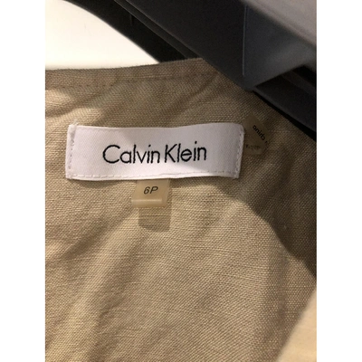 Pre-owned Calvin Klein Linen Mini Dress In Beige
