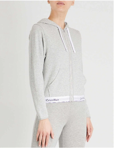 Shop Calvin Klein Women's 020 Grey Heather Modern Cotton Zip-up Cotton-jersey Hoody