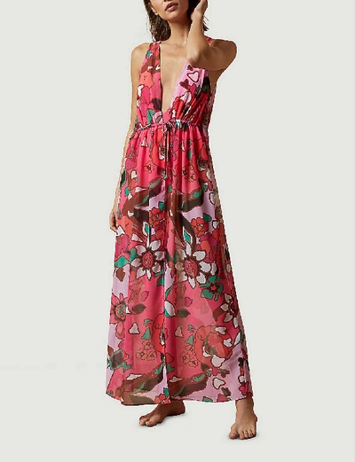 Shop Ted Baker Honorr Floral-print Chiffon Maxi Dress In Brt-pink