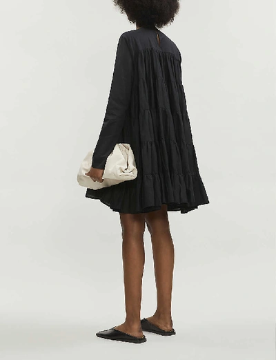 Shop Merlette Soliman Long-sleeved Cotton-poplin Mini Dress In Black