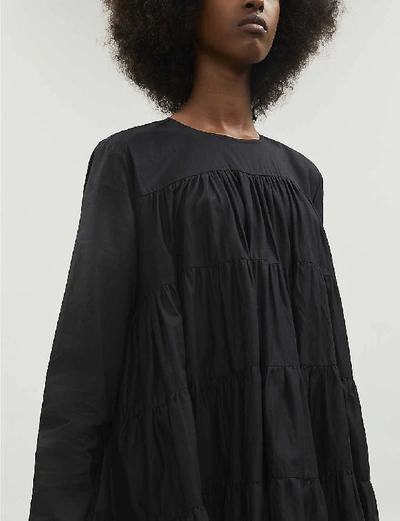Shop Merlette Soliman Long-sleeved Cotton-poplin Mini Dress In Black