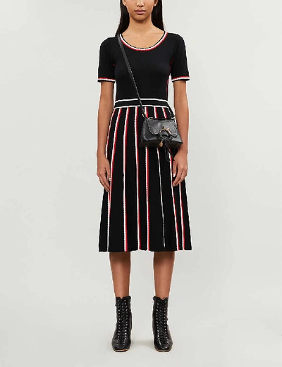 Shop Claudie Pierlot Moto Scalloped-trim Wool-blend Midi Dress