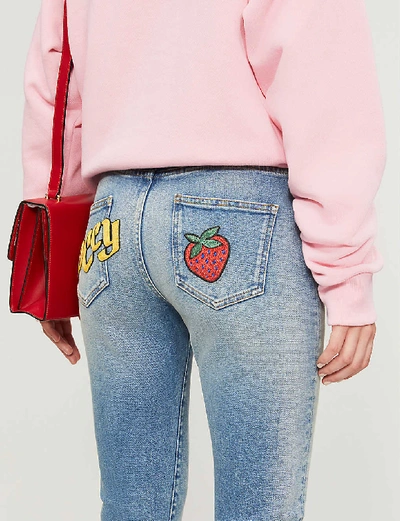 Shop Gucci Patch-embroidered Skinny Mid-rise Jeans In Denim