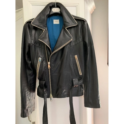 Pre-owned Merci Leather Biker Jacket In Black