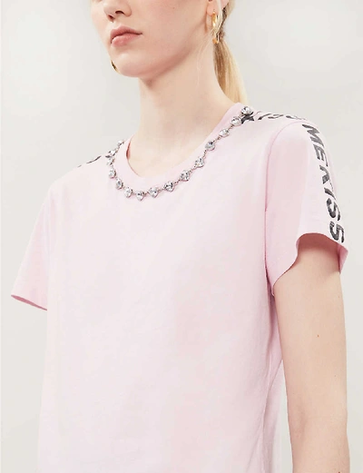 Shop Pinko Manju Crystal-embellished Cotton-jersey T-shirt In Rosa Di Culla