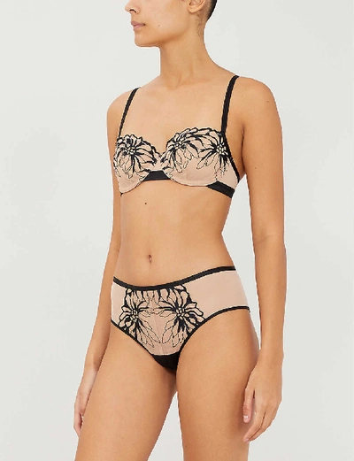 Shop Chantelle Shadows Embroidered Mesh Bra In 01d Nude Black