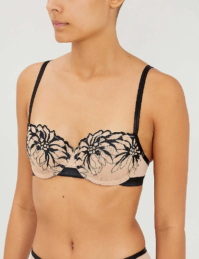 Shop Chantelle Shadows Embroidered Mesh Bra In 01d Nude Black