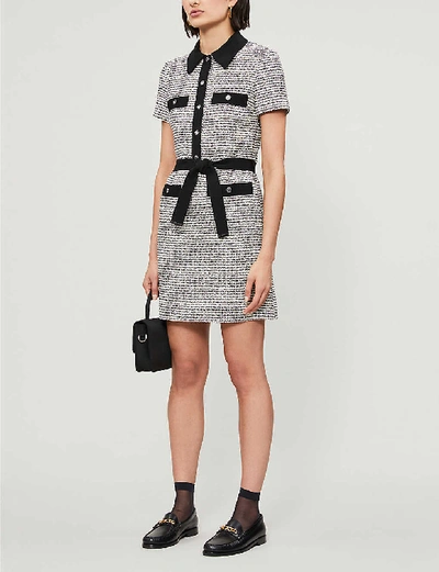 Shop Maje Renala Belted Bouclé Mini Dress In Black White